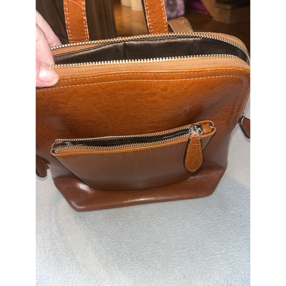 Heshe Cognac Brown Colored Leather Convertible Backpack Crossbody Gorgeous main image 11